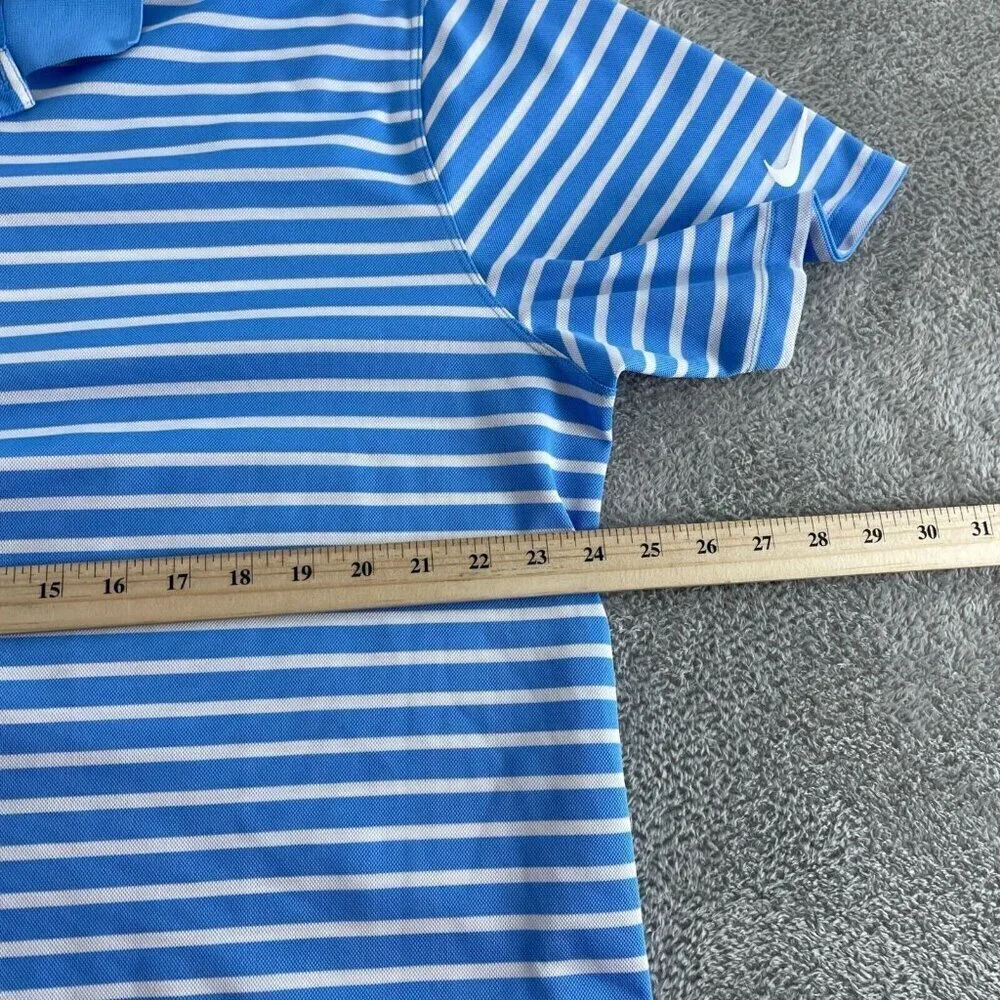 Nike Dri-Fit Mens Polo Shirt Blue & White Striped Size XL 0644
